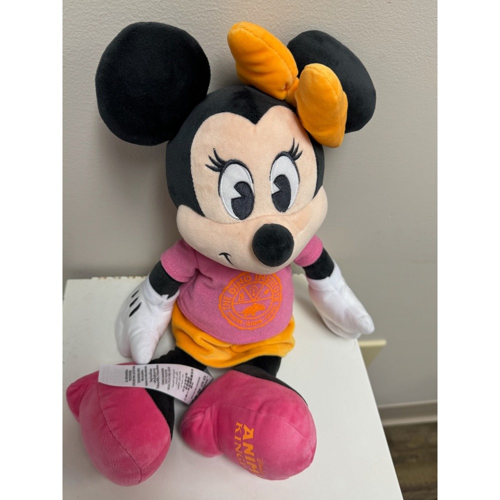 Disney Parks Minnie Mouse Animal Kingdom Dino Institute Plush Pink Orange 18"